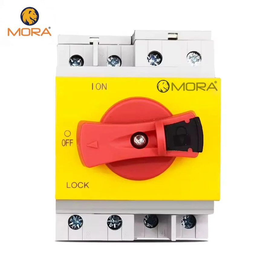 MORA 4P PV DC Isolator — 1200V, 32A Rotary, DIN Rail