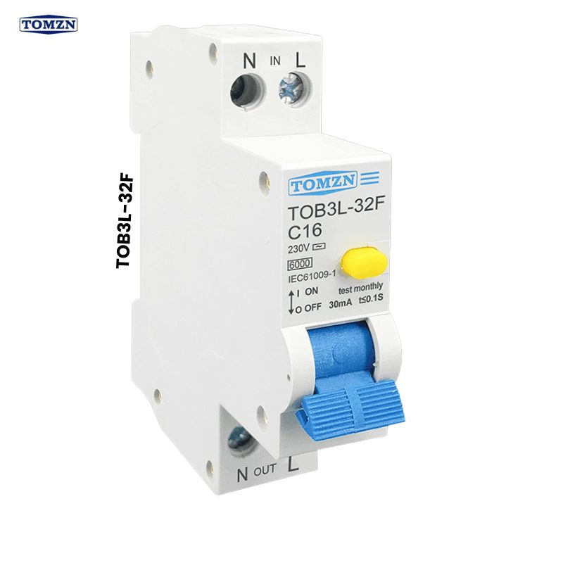 TOMZN TOB3L-32F 18mm RCBO — 1P+N, 6kA Residual Current Breaker