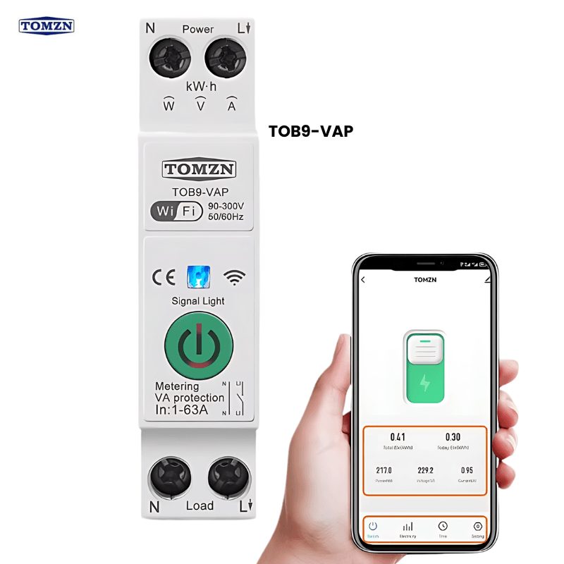 TOMZN TOB9-VAP WiFi Smart Circuit Breaker — 63A, Tuya App Control