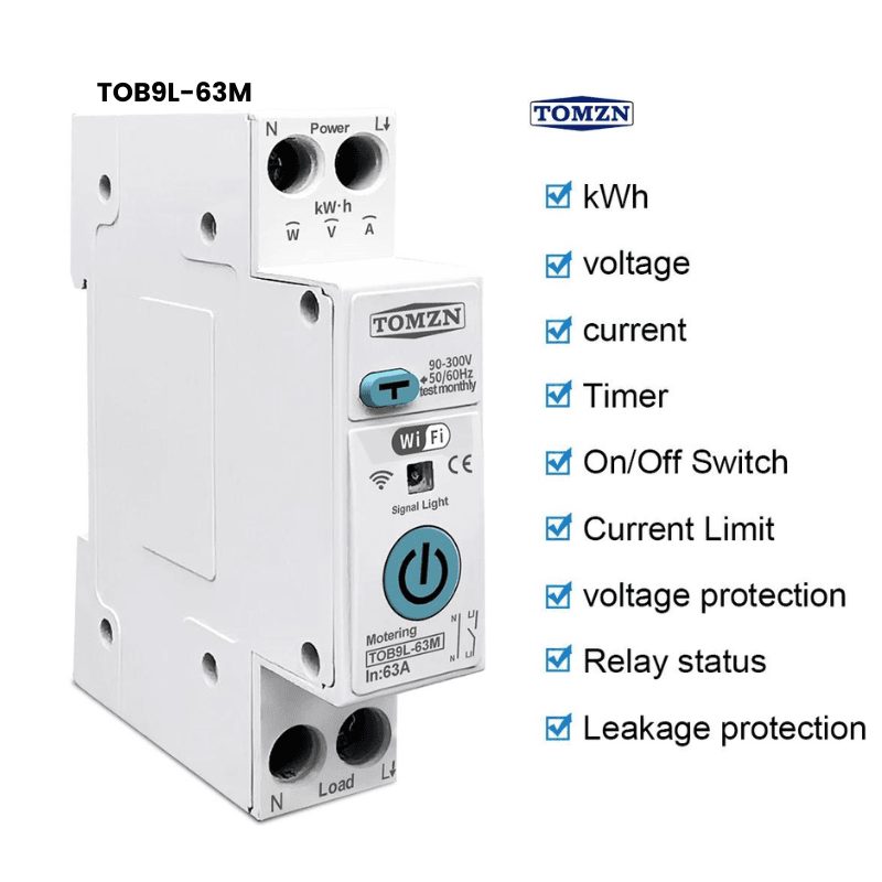TOMZN TOB9L-63M Tuya WiFi Breaker — 63A with Leakage Protection