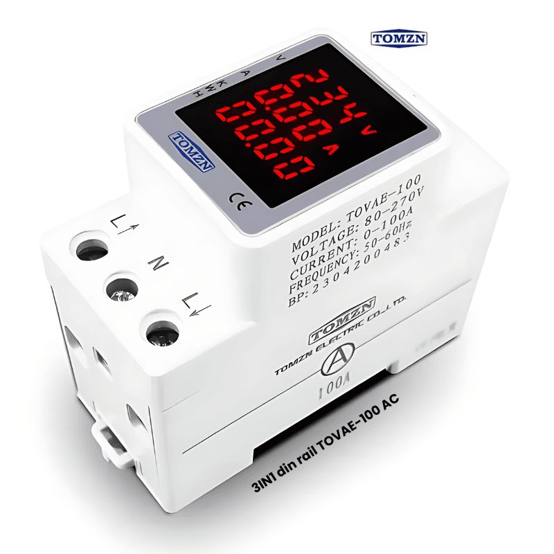 TOMZN TOVAE-100 3-in-1 DIN-Rail AC Monitor — 100A Voltage, Current & kWh